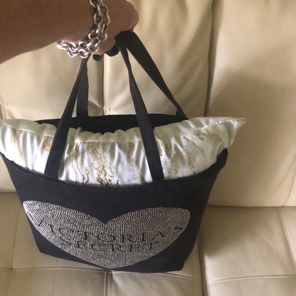 Victoria’s Secret Black w/studded heart tote - Picture 3 of 3